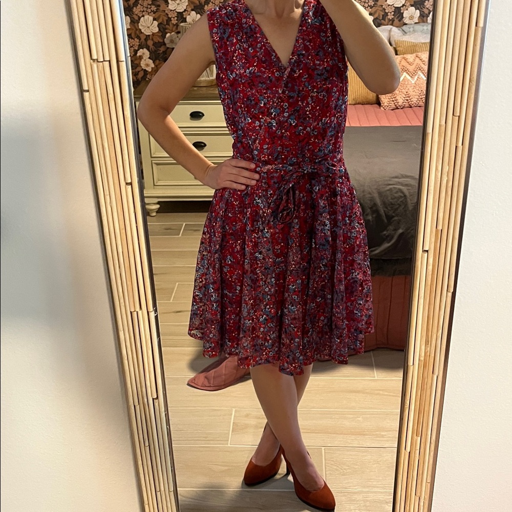 Roz & Ali Red and Blue Floral Midi Dress